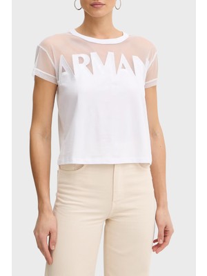 Armani Exchange Logolu Transparan Omuz Detaylı Pamuklu T Shirt Bayan T Shirt XW002332 AF10356 U0002