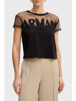 Armani Exchange Logolu Transparan Omuz Detaylı Pamuklu T Shirt Bayan T Shirt XW002332 AF10356 UC001