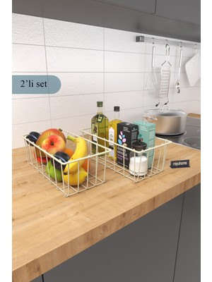 PremiumPort Iki Parçalı Dikdörtgen Metal Sepet Mutfak ve Banyo Düzenleyici