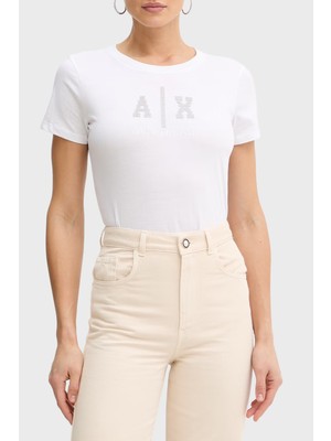 Armani Exchange % 100 Pamuk Logolu Bisiklet Yaka T Shirt Bayan T Shirt XW002348 AF10356 U0002