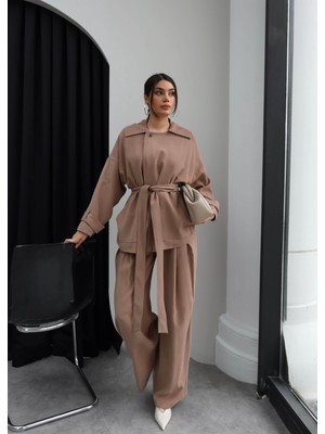 Esra Helvacı Bel Büzgülü Kuşaklı Trench Takım