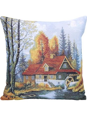 Believe Saklı Göl Evi Jakarlı Dokuma Goblen  Dekoratif Kırlent 45*45