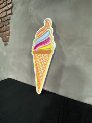 Neonite 'külahlı Dondurma'ışıklı ve Uv Baskılı Neonled  Dekoratif Duvar TABELASI(27X70CM)