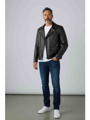 Moda Birbey Erkek Hakiki Kuzu Derisi Fermuarlı Kemerli Spor Hakiki Deri Mont Ceket