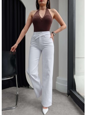 Esra Helvacı Çapraz Bel Detaylı Wide Leg Jean