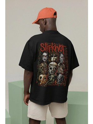 Sevbano Müzik Grubu Slipknot Baskılı Unisex Oversize Rock Metal Tişört