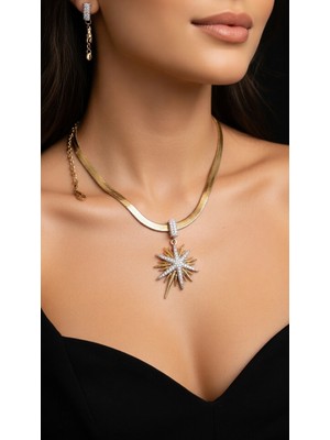 Stainless Steel Zirkon Taşlı Güneş Yıldız Kolye