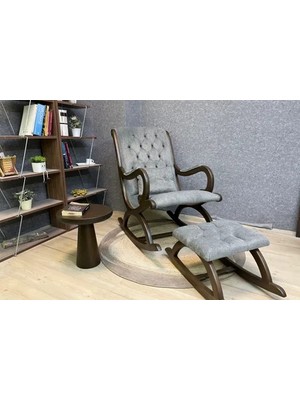 Vivense Rustik Sallanan Sandalye, Gri, Ceviz Ahşap