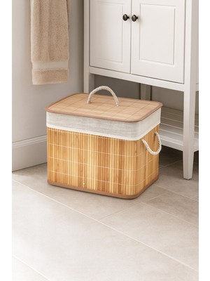 PremiumPort Bambu Katlanabilir Mini Çamaşır Sepeti Dikdörtgen, Pratik ve Şık Tasarım