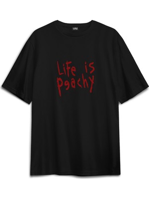 Kendim Seçtim Life Is Peachy Korn Metal Music Numetal Rapcore Guitar Yazı Baskılı Oversize Siyah T-Shirt