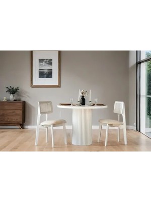 Vivense Morena 2 Sandalyeli Yuvarlak Masa Takımı, Beyaz, 90X90