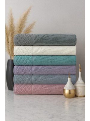 Mela Home Jakarlı Yaprak Desenli 50*90 cm 6'lı El ve Yüz Havlu Seti- Çeyizlik- Hediyelik - Mutfak %100 Pamuk
