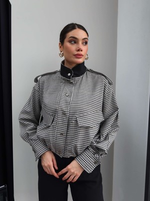 Esra Helvacı Apolet Detay Kareli Bomber Ceket