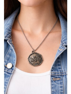 Herşey Nota Unisex The Beatles Yazılı Metal Kolye Gümüş Renk 60 cm Zincir