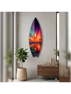 Decorita Sörf Tahtası Şekilli Modern Cam Tablo | Kuzeyin Büyüsü | 33CM x 99,5cm