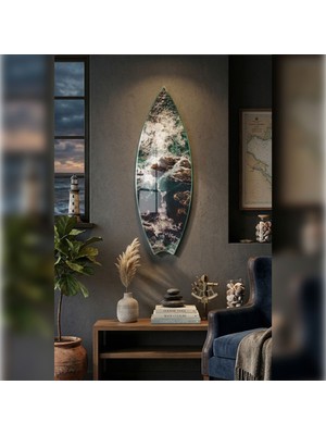 Decorita Sörf Tahtası Şekilli Modern Cam Tablo | Okyanusun Kalbi | 33CM x 99,5cm