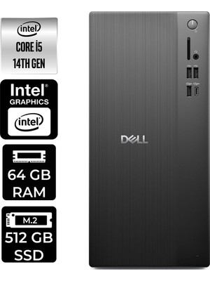 Dell Tower ECT1250 i5 14400 Masaüstü Bilgisayar 64GB RAM 512GB SSD Win11 Pro + Per4 USB RPLSR003UP353