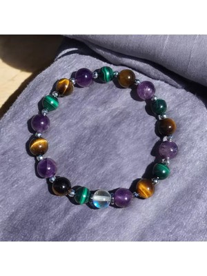 Home Doğaltaş Malahit-Ametist-Kaplangözü taşı Migren Bilekliği