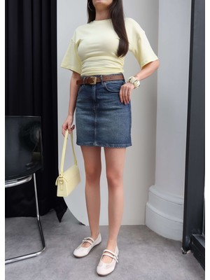 Esra Helvacı Cepli Denim Mini Etek