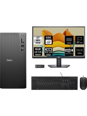 Dell Tower ECT1250 i5 14400 Masaüstü Bilgisayar 48GB RAM 512GB SSD 27" FHD FreeDOS + Per4 USB RPLSR003UP909
