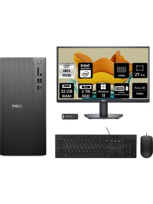 Dell Tower ECT1250 i5 14400 Masaüstü Bilgisayar 32GB RAM 2TB SSD 27" FHD Win11 Home + Per4 USB RPLSR003UP927