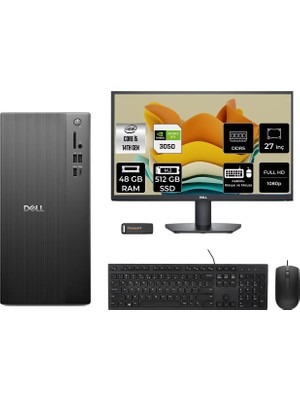 Dell Tower ECT1250 i5 14400 RTX 3050 Masaüstü Bilgisayar 48GB RAM 512GB SSD 27" FHD FreeDOS + Per4 USB RPLSR003UP1089