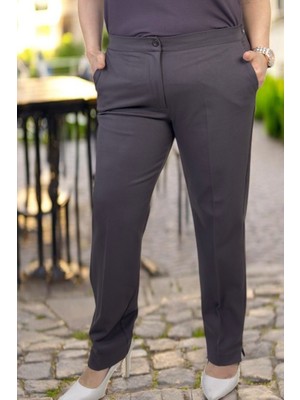 Ful Likralı Beli Elastan Yüksek Beli Mını Yırtmaç Detay Gabardin Kumaş Büyük Beden Kalem Pantolon