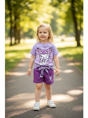 Butik Kız Çocuk Kuromi Baskılı Şortlu 2'li Alt - Üst  Takım