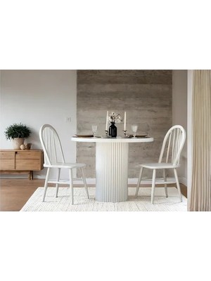 Vivense Serez Beyaz Yuvarlak Masa Sandalye Takımı, 90X90