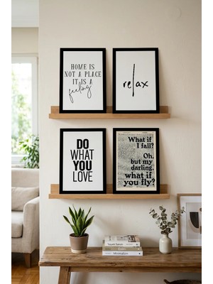 Zevahir Mobilya Dekorasyon 4 Adet Ahşap Çerçeve Görünümlü Home Is Not Place Relax Do What You Love What If Fall Mdf Tablo Seti