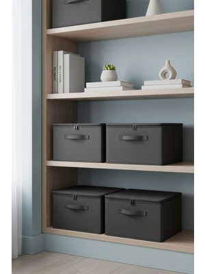 PremiumPort Antrasit 4'lü Çok Amaçlı Baza ve Dolap Içi Düzenleyici Kutu Seti