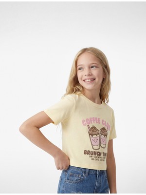 Koton Pamuklu Kısa Kollu Bisiklet Yaka Baskılı Tişört