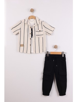 Joy Kids Erkek Çocuk Keten Gömlekli Jogger'lı Bayramlık Takım (3-7yaş) (Bej-Siyah)