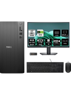 Dell Tower ECT1250 i7 14700 RTX 3050 Masaüstü Bilgisayar 64GB RAM 4TB SSD 23.8" FHD Win11 Pro + Per4 USB RPLSR007UP836