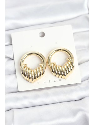 Vice Avm Pirinç Gold Renk Halka Sarmal Model Vintage Kadın Küpe (VICE/1395)
