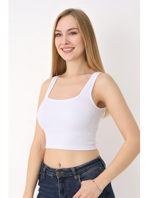 Nbb Beyaz Kare Yaka Dikişsiz Crop Body