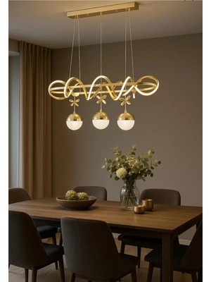 Kumsar Aydınlatma Luna 60X40 Ledli Lüks Gold 3 Kelebek Toplu Sarkıt Avize