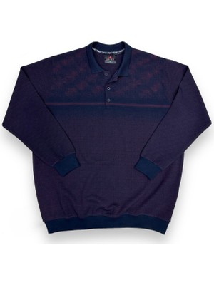 AlanyaXXL Büyük Beden Erkek Yakalı Desenli Pamuklu Geniş Kalıp Kazak