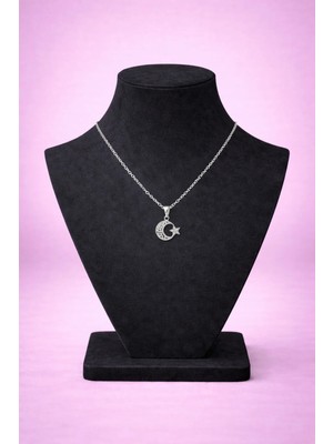 Mdm Style Ay Yıldız Figürlü Taşlı Silver Renk Kadın Kolye