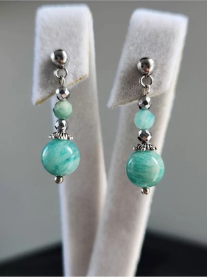 Home Doğaltaş Amazonit Taşı Sallantılı Çelik Küpe