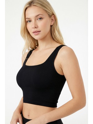Nbb Siyah Kare Yaka Dikişsiz Crop Body