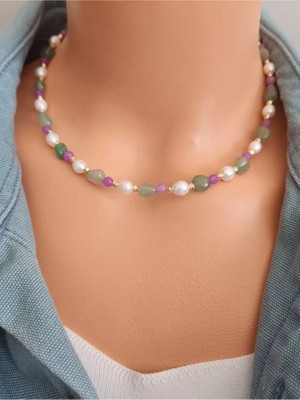 Home Doğaltaş Aventurin-Mor Akik ve Doğal Incili Kolye