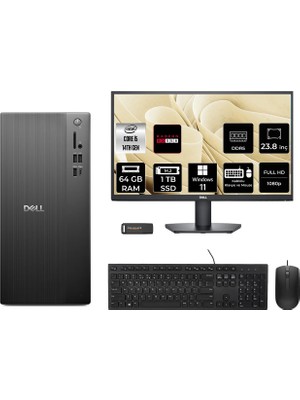Dell Tower ECT1250 i5 14400 64GB RAM 1TB SSD 23.8" FHD Win11 Pro RPLSR003UP714 Masaüstü Bilgisayar + Per4 USB