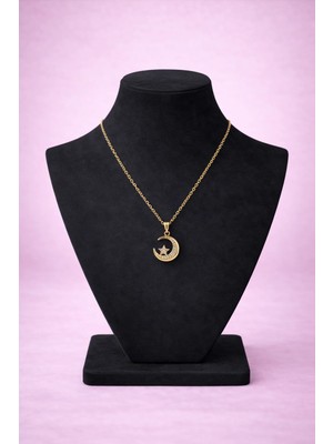 Mdm Style Ay Yıldız Figürlü Taşlı Gold Renk Kadın Kolye
