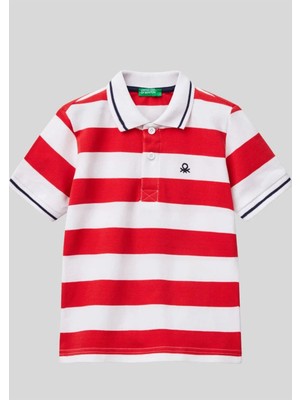 Benetton Çocuk Polo Yaka Kısa Kollu Çizgili Pamuklu Tişört