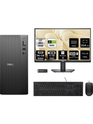 Dell Tower ECT1250 i5 14400 RTX 3050 96GB RAM 4TB SSD 23.8" FHD Win11 Home RPLSR003UP820 Masaüstü Bilgisayar + Per4 USB