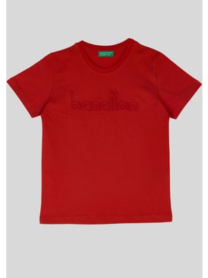 Benetton %100 Pamuklu Kırmızı Kabartma Logolu Çocuk Tişört