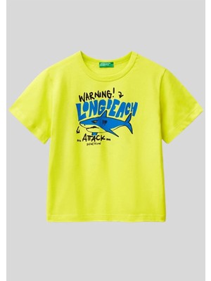 Benetton Köpekbalığı Desenli Canlı Sarı Çocuk Tişört