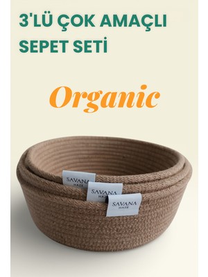 PremiumPort Şık 3’lü Çok Amaçlı Yuvarlak Hasır Sepet Seti, Ev ve Ofis Için Ideal