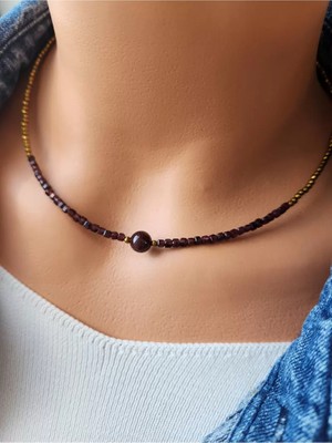 Home Doğaltaş Lal ve Hematit Taşı Minimal Kolye